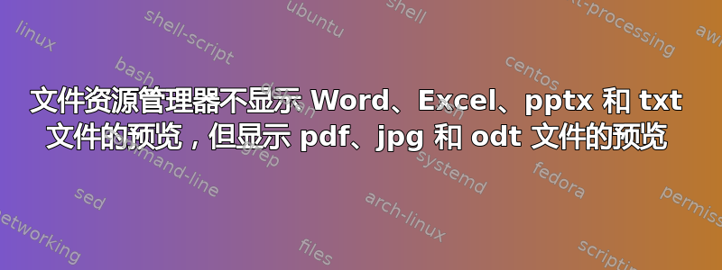 文件资源管理器不显示 Word、Excel、pptx 和 txt 文件的预览，但显示 pdf、jpg 和 odt 文件的预览