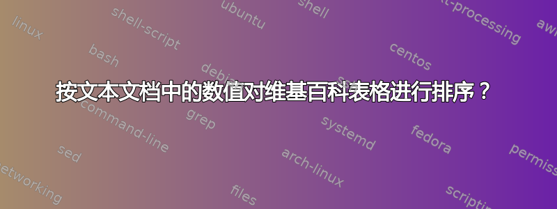 按文本文档中的数值对维基百科表格进行排序？