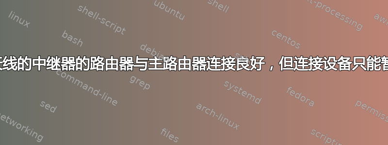 配置为带定向天线的中继器的路由器与主路由器连接良好，但连接设备只能暂时接收互联网