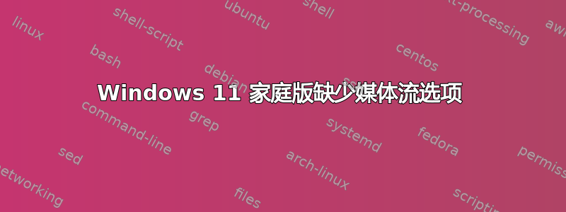 Windows 11 家庭版缺少媒体流选项