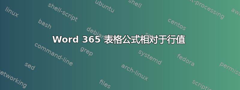 Word 365 表格公式相对于行值