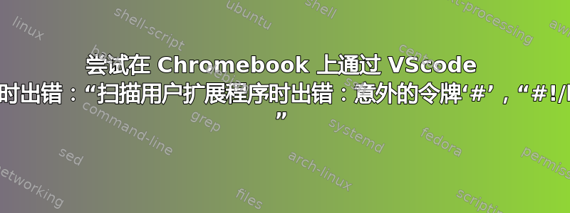 尝试在 Chromebook 上通过 VScode 安装扩展程序时出错：“扫描用户扩展程序时出错：意外的令牌‘#’，“#!/bin/bas”... ”