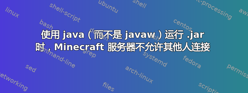 使用 java（而不是 javaw）运行 .jar 时，Minecraft 服务器不允许其他人连接