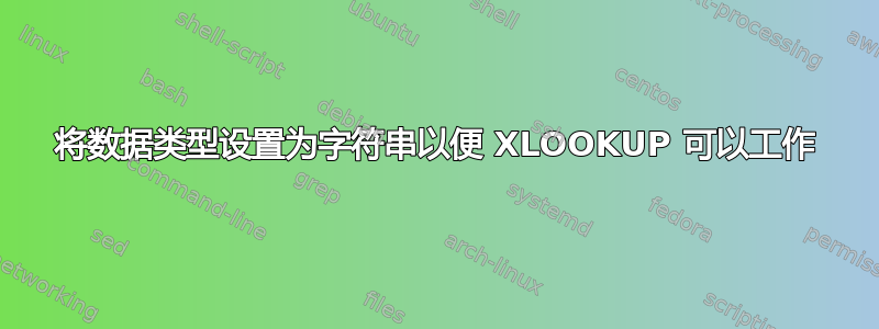 将数据类型设置为字符串以便 XLOOKUP 可以工作