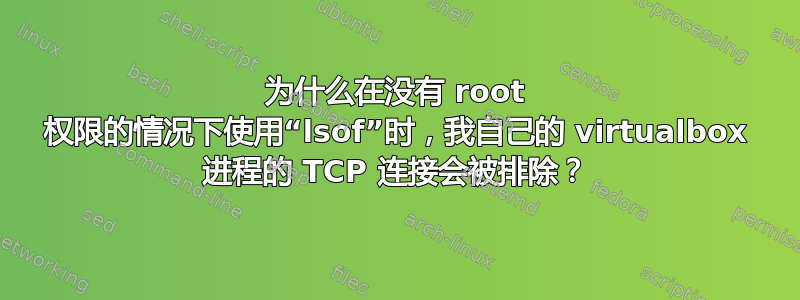 为什么在没有 root 权限的情况下使用“lsof”时，我自己的 virtualbox 进程的 TCP 连接会被排除？