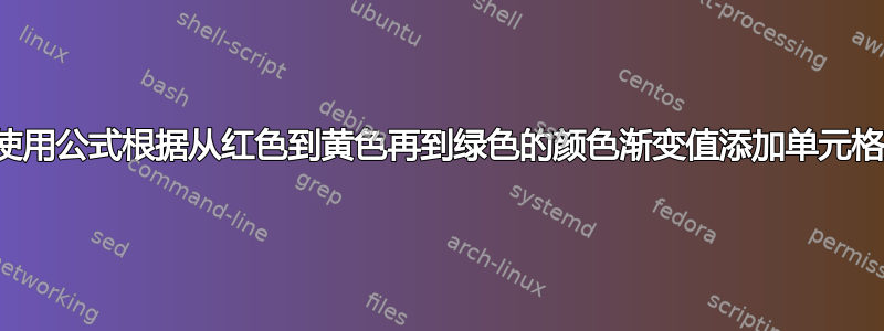 如何使用公式根据从红色到黄色再到绿色的颜色渐变值添加单元格颜色