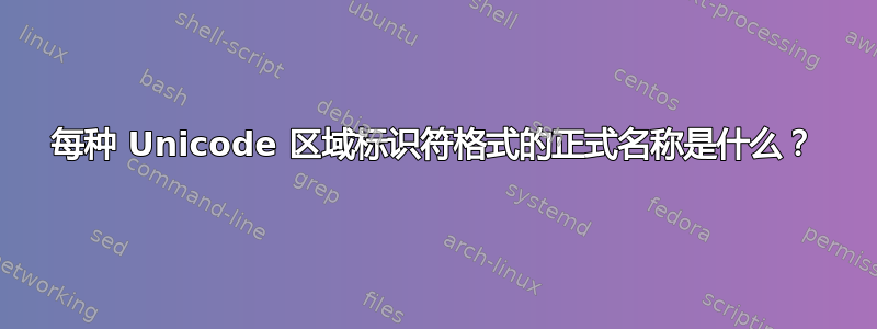 每种 Unicode 区域标识符格式的正式名称是什么？