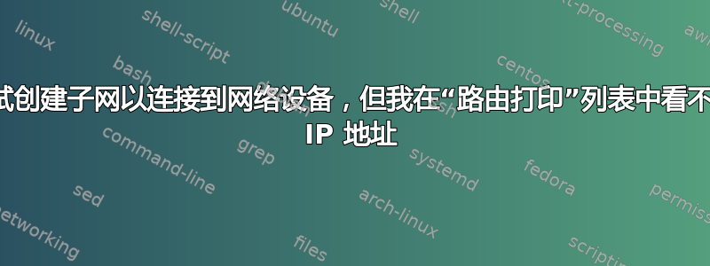 尝试创建子网以连接到网络设备，但我在“路由打印”列表中看不到 IP 地址