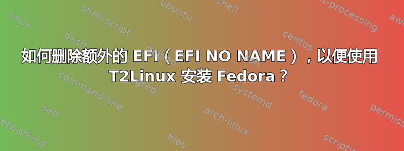 如何删除额外的 EFI（EFI NO NAME），以便使用 T2Linux 安装 Fedora？