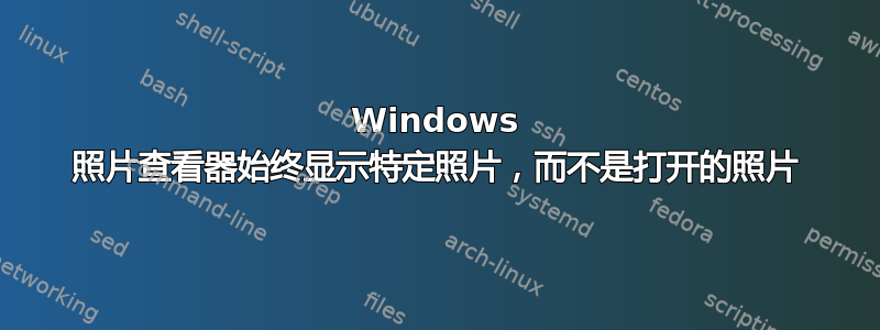 Windows 照片查看器始终显示特定照片，而不是打开的照片