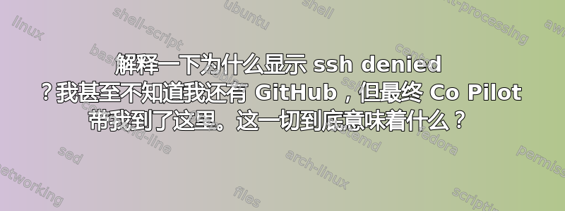 解释一下为什么显示 ssh denied ？我甚至不知道我还有 GitHub，但最终 Co Pilot 带我到了这里。这一切到底意味着什么？