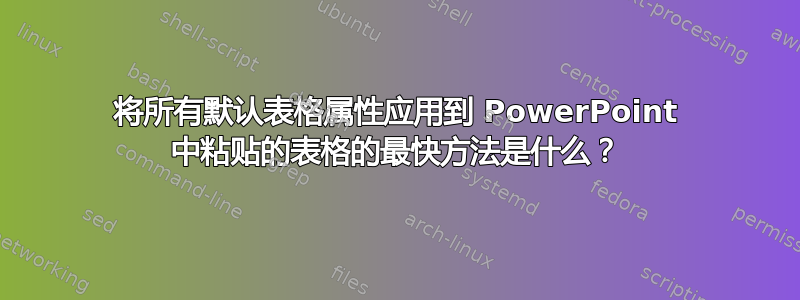 将所有默认表格属性应用到 PowerPoint 中粘贴的表格的最快方法是什么？