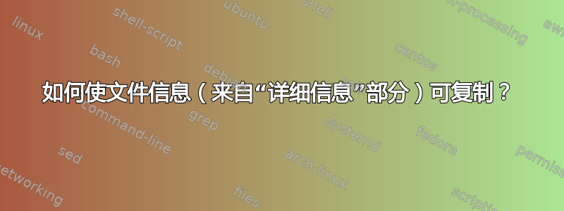 如何使文件信息（来自“详细信息”部分）可复制？