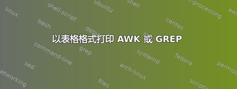 以表格格式打印 AWK 或 GREP