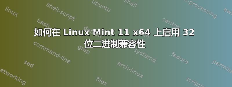 如何在 Linux Mint 11 x64 上启用 32 位二进制兼容性