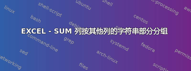 EXCEL - SUM 列按其他列的字符串部分分组