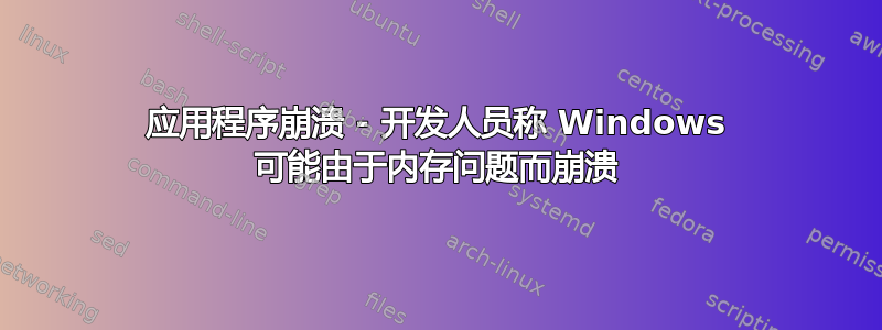 应用程序崩溃 - 开发人员称 Windows 可能由于内存问题而崩溃