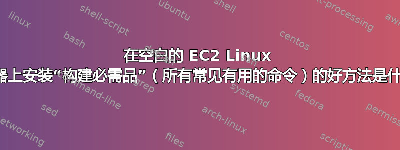 在空白的 EC2 Linux 服务器上安装“构建必需品”（所有常见有用的命令）的好方法是什么？