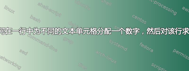 如何在一行中为不同的文本单元格分配一个数字，然后对该行求和