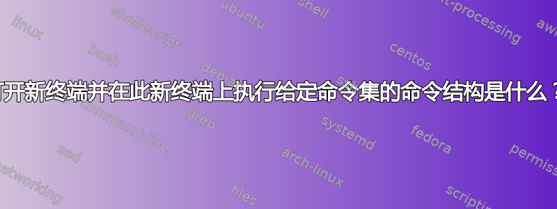 打开新终端并在此新终端上执行给定命令集的命令结构是什么？