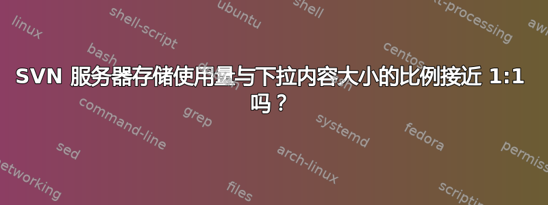 SVN 服务器存储使用量与下拉内容大小的比例接近 1:1 吗？