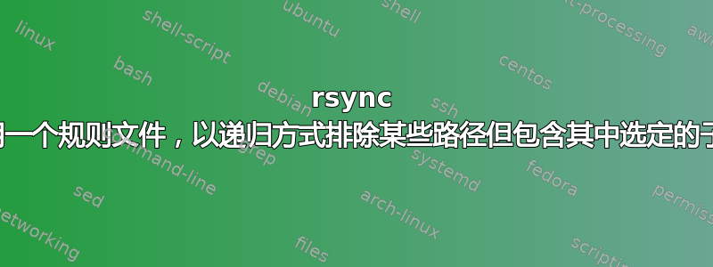 rsync 仅使用一个规则文件，以递归方式排除某些路径但包含其中选定的子路径