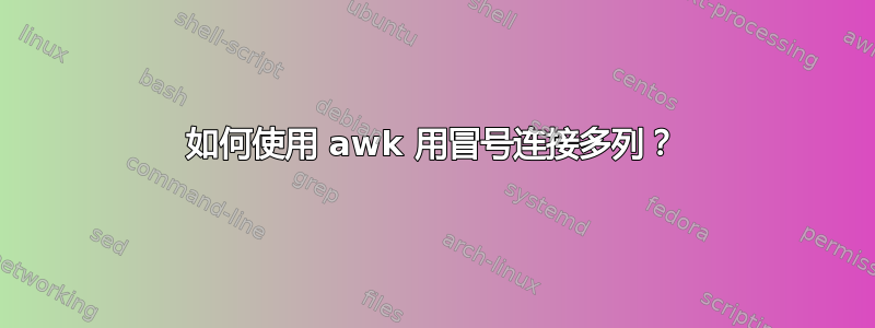 如何使用 awk 用冒号连接多列？