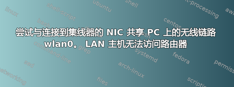 尝试与连接到集线器的 NIC 共享 PC 上的无线链路 wlan0。 LAN 主机无法访问路由器