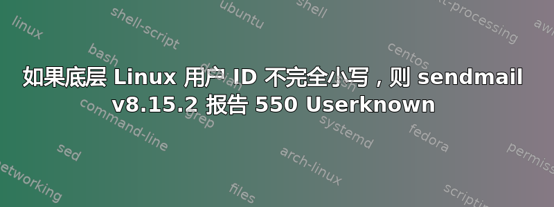 如果底层 Linux 用户 ID 不完全小写，则 sendmail v8.15.2 报告 550 Userknown