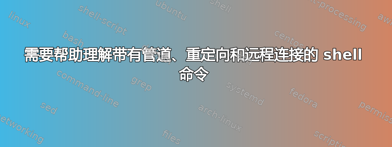 需要帮助理解带有管道、重定向和远程连接的 shell 命令