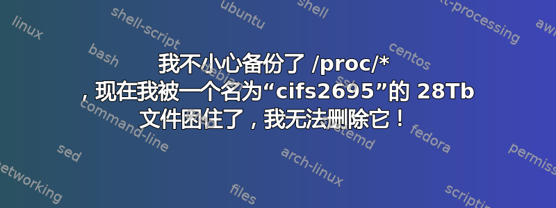 我不小心备份了 /proc/* ，现在我被一个名为“cifs2695”的 28Tb 文件困住了，我无法删除它！