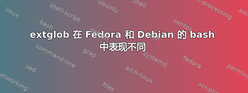 extglob 在 Fedora 和 Debian 的 bash 中表现不同