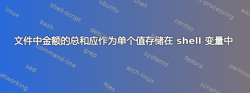 文件中金额的总和应作为单个值存储在 shell 变量中