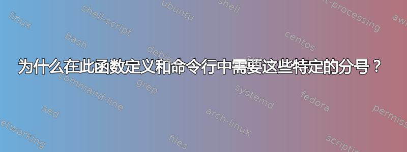 为什么在此函数定义和命令行中需要这些特定的分号？