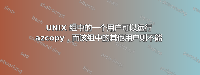 UNIX 组中的一个用户可以运行 azcopy，而该组中的其他用户则不能