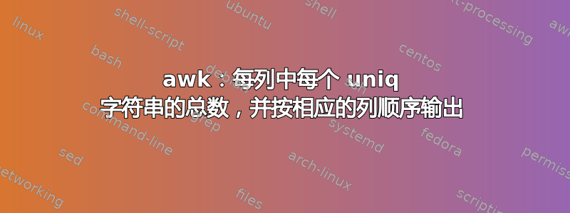 awk：每列中每个 uniq 字符串的总数，并按相应的列顺序输出