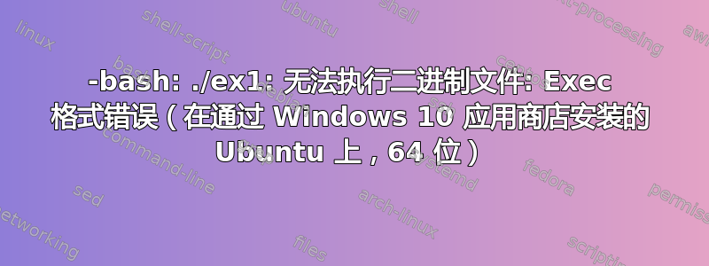 -bash: ./ex1: 无法执行二进制文件: Exec 格式错误（在通过 Windows 10 应用商店安装的 Ubuntu 上，64 位）