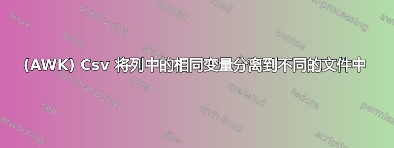 (AWK) Csv 将列中的相同变量分离到不同的文件中