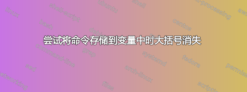 尝试将命令存储到变量中时大括号消失