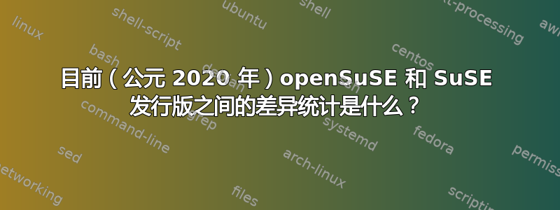 目前（公元 2020 年）openSuSE 和 SuSE 发行版之间的差异统计是什么？