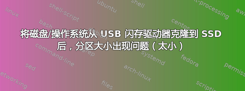 将磁盘/操作系统从 USB 闪存驱动器克隆到 SSD 后，分区大小出现问题（太小）