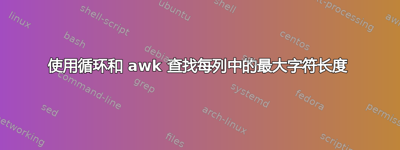 使用循环和 awk 查找每列中的最大字符长度