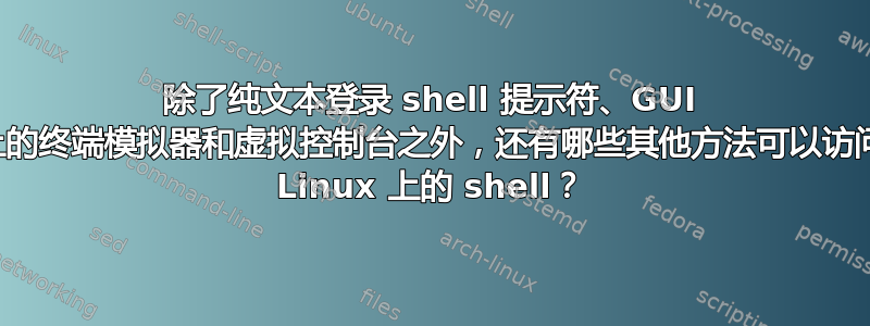 除了纯文本登录 shell 提示符、GUI 上的终端模拟器和虚拟控制台之外，还有哪些其他方法可以访问 Linux 上的 shell？