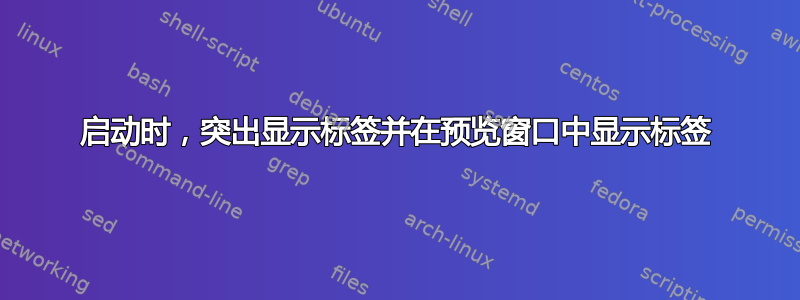 启动时，突出显示标签并在预览窗口中显示标签