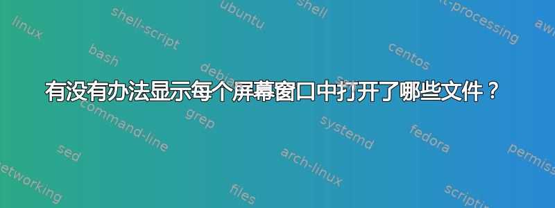 有没有办法显示每个屏幕窗口中打开了哪些文件？