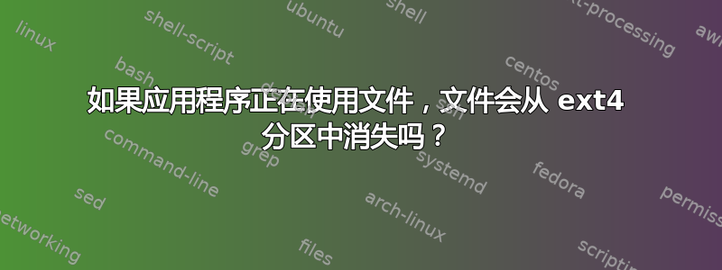 如果应用程序正在使用文件，文件会从 ext4 分区中消失吗？