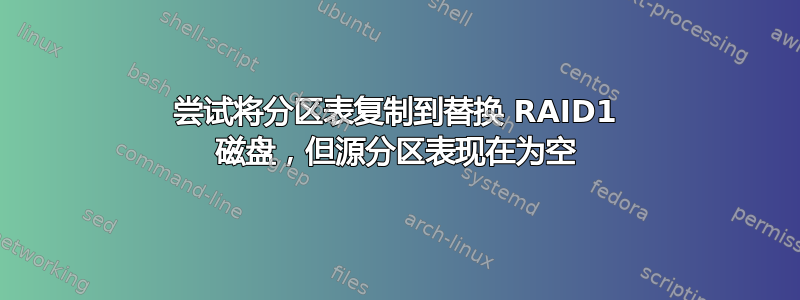 尝试将分区表复制到替换 RAID1 磁盘，但源分区表现在为空