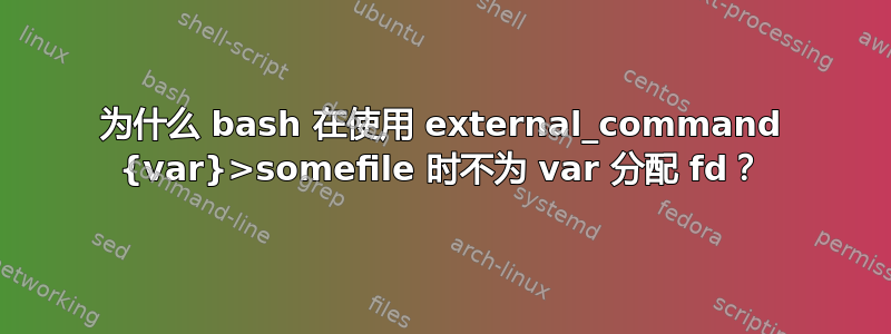 为什么 bash 在使用 external_command {var}>somefile 时不为 var 分配 fd？