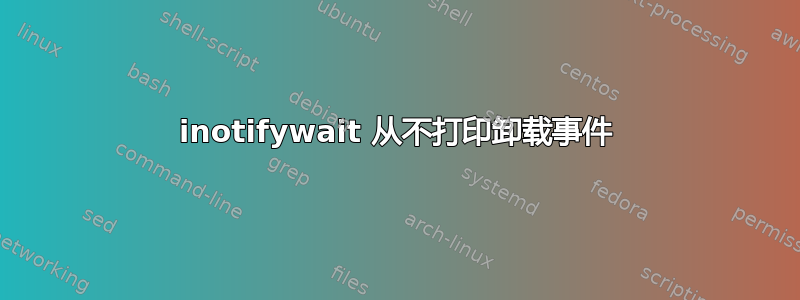 inotifywait 从不打印卸载事件