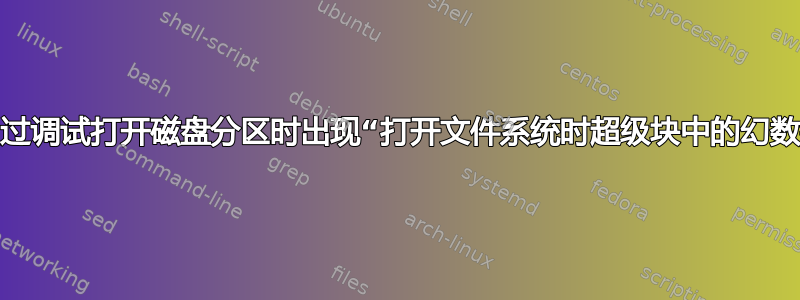 尝试通过调试打开磁盘分区时出现“打开文件系统时超级块中的幻数错误”